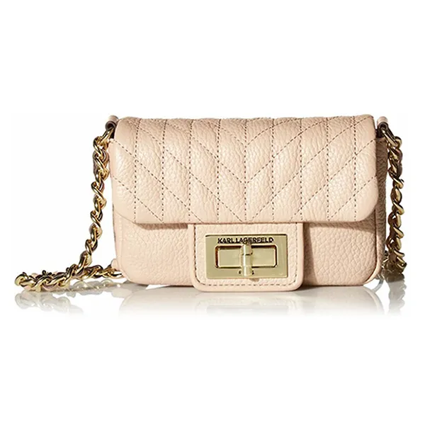 Túi Đeo Chéo Karl Lagerfeld Paris Agyness Leather Crossbody Bag LH7HA502 Màu Hồng Nude Size 20
