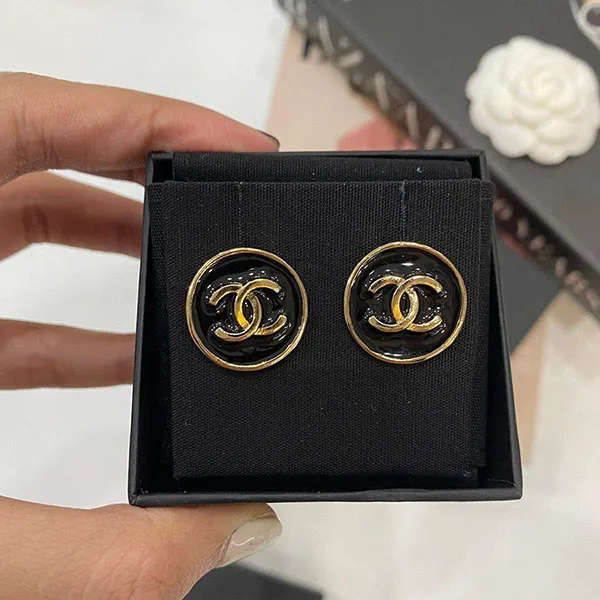 Khuyên Tai Chanel CC Button Clip-on Earrings Black Màu Đen - Vàng Gold - Trang sức - Vua Hàng Hiệu