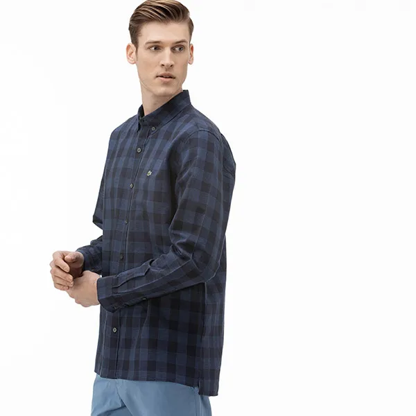 Áo Sơ Mi Lacoste Men Regular Fit Checked Patterned Navy Blue Shirt CH0145 00 CSB Màu Xanh Navy Size 38