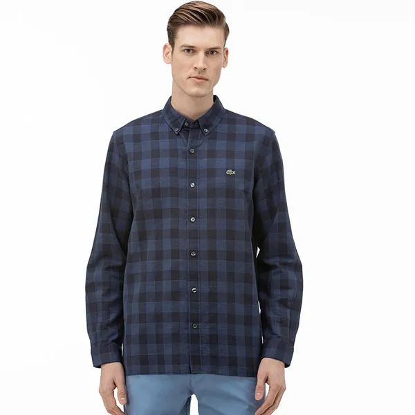 Áo Sơ Mi Lacoste Men Regular Fit Checked Patterned Navy Blue Shirt CH0145 00 CSB Màu Xanh Navy Size 38