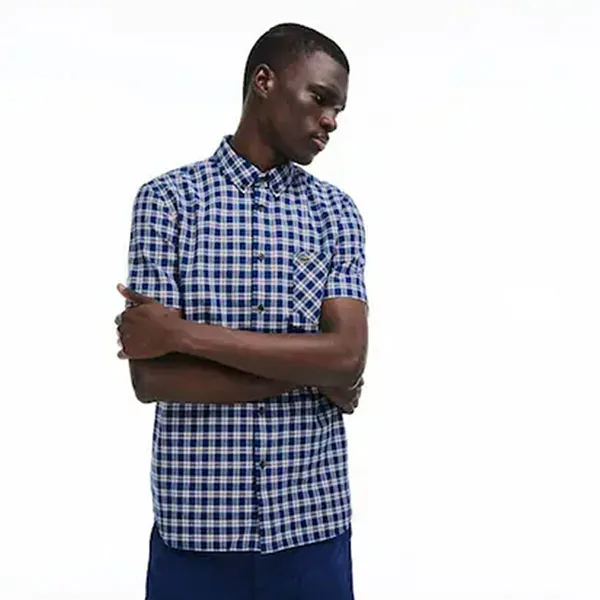 Áo Sơ Mi Lacoste Men's Oxford Sleeve Check Shirt CH4860 10 9CG Màu Xanh Kẻ Size 38