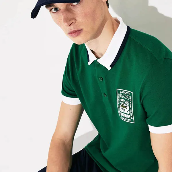 Áo Polo Lacoste Roland Garros Cotton Polo Shirt With Plant Motif PH0007 51 B0Z Màu Xanh Green Size XS