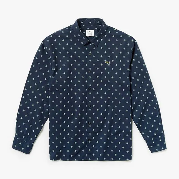 Áo Sơ Mi Lacoste Men's Paisley Long Sleeve Shirt Màu Xanh Đen Size 39