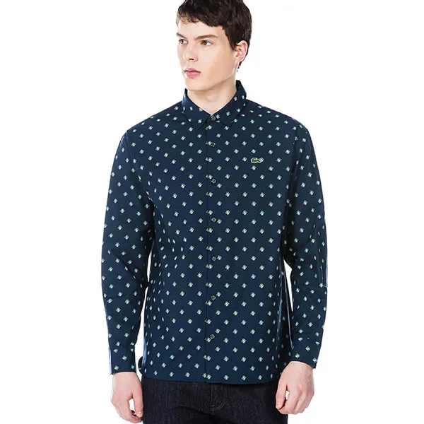 Áo Sơ Mi Lacoste Men's Paisley Long Sleeve Shirt Màu Xanh Đen Size 39