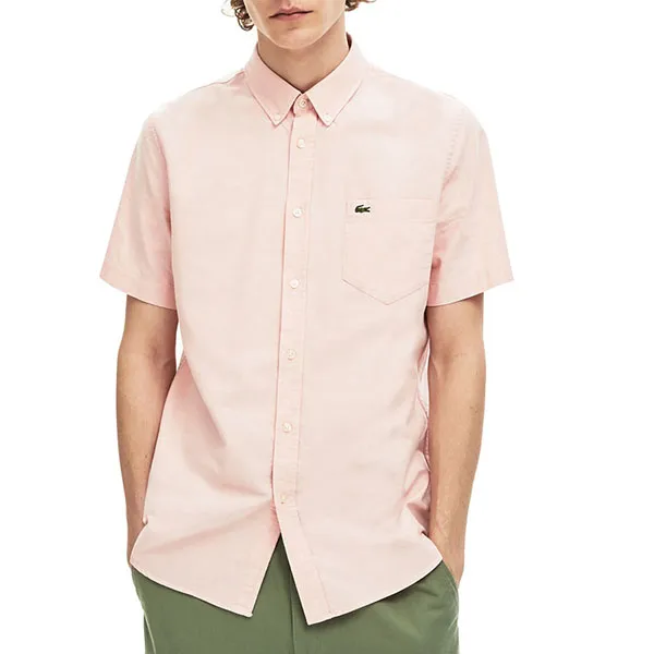 Áo Sơ Mi Lacoste Cotton Oxford Short Sleeve Shirt CH4975ADY Màu Hồng Size 39