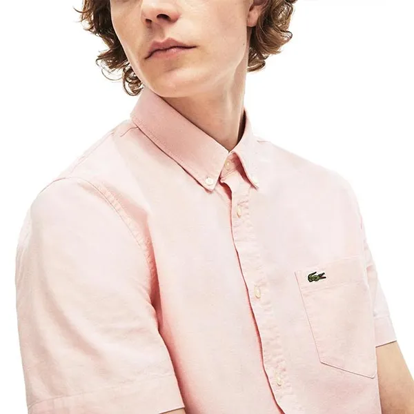 Áo Sơ Mi Lacoste Cotton Oxford Short Sleeve Shirt CH4975ADY Màu Hồng Size 39