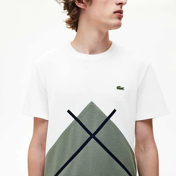 Áo Phông Lacoste Men's Made In France Crew Neck Jacquard Patterned Piqué T-Shirt Màu Trắng - Xanh Size M - Thời trang - Vua Hàng Hiệu