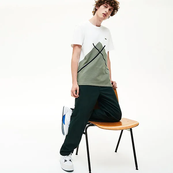 Áo Phông Lacoste Men's Made In France Crew Neck Jacquard Patterned Piqué T-Shirt Màu Trắng - Xanh Size M - Thời trang - Vua Hàng Hiệu