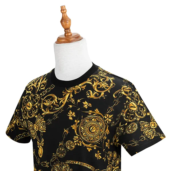 Áo Phông Versace Jeans Couture Slim Fit Erkek T Shirt Họa Tiết 71GAH6S0 JS015 G89 Màu Đen