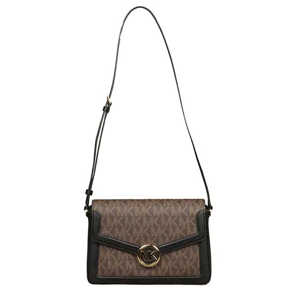Túi Đeo Chéo Michael Kors MK Jessie Medium Logo Shoulder Bag Màu Nâu Đen
