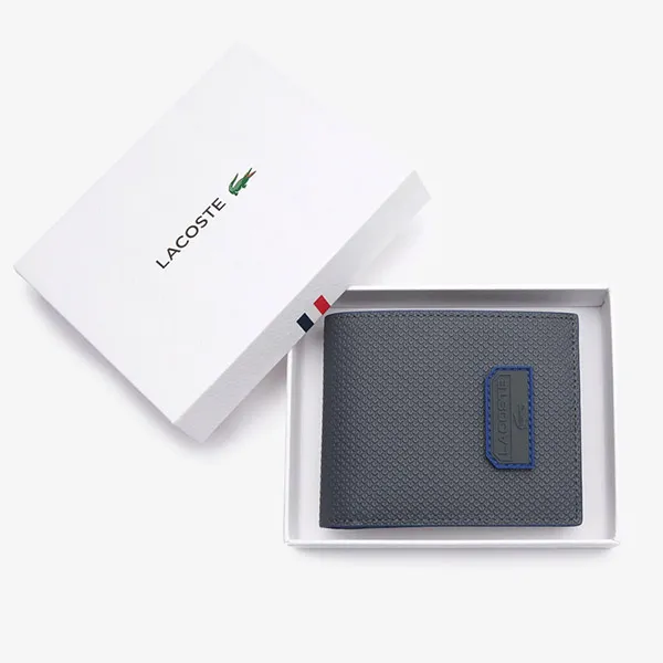 Ví Lacoste Men's Chantaco Leather Billfold Wallet Dark Shadow Cosmique Màu Xám - Túi xách - Vua Hàng Hiệu
