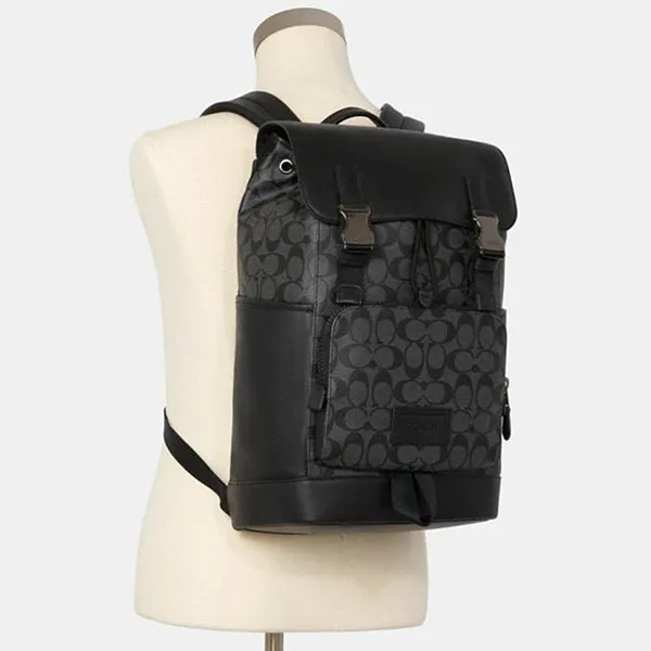 Balo Nam Coach Track Backpack In Signature Canvas Màu Đen Xám - Túi xách - Vua Hàng Hiệu