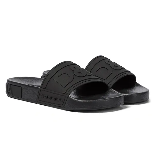 Dép Dolce & Gabbana D&G Logo-embossed Rubber Slides Màu Đen Size 40