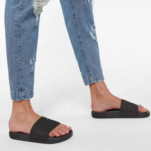 Dép Dolce & Gabbana D&G Logo-embossed Rubber Slides Màu Đen Size 40