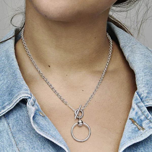 Dây Chuyền Pandora Moments O Pendant T-bar Necklace 391157C00-50 Màu Bạc
