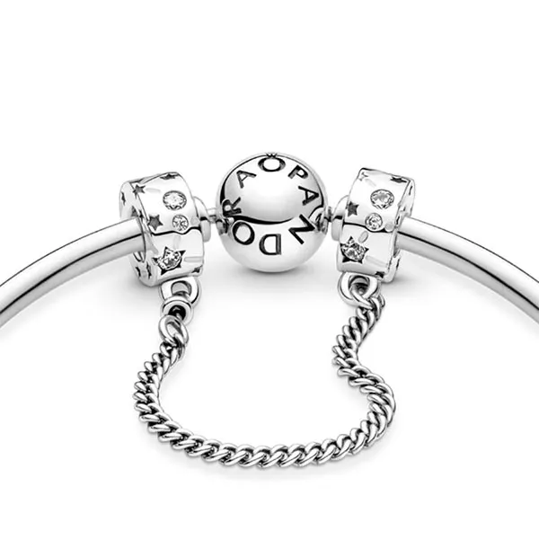 Hạt Vòng Charm Pandora Stars & Galaxy Safety Chain 790011C01-05 Màu Bạc