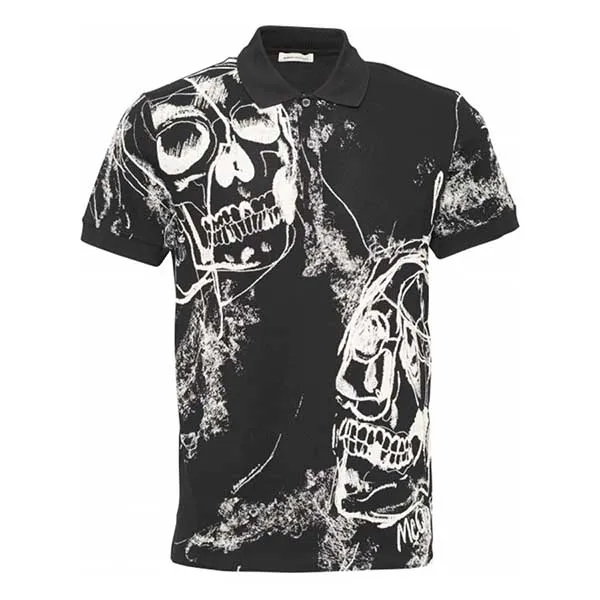 Áo Plo Alexander Mcqueen Skull Printed Polo Shirt Màu Đen Trắng