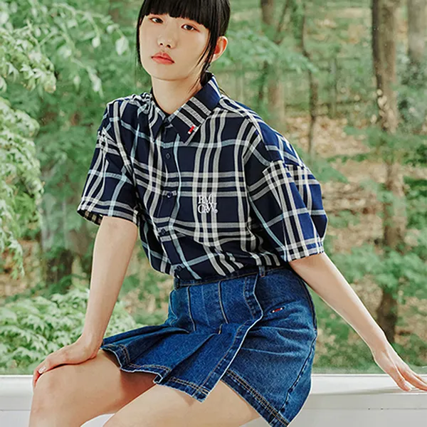 Áo Sơ Mi Romantic Crown Cross Check Half Shirt Màu Xanh Navy - Thời trang - Vua Hàng Hiệu