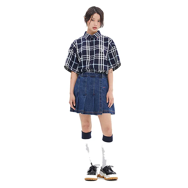 Áo Sơ Mi Romantic Crown Cross Check Half Shirt Màu Xanh Navy - Thời trang - Vua Hàng Hiệu