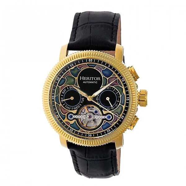 Đồng Hồ Nam Heritor Automatic Aura Men's Semi-Skeleton Black Leather Gold Watch HR3502 Màu Đen - Đồng hồ - Vua Hàng Hiệu