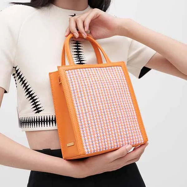 Túi Xách Nữ Charles & Keith CNK Tweed Double Handle Tote Bag - Orange 30781803-2 Màu Cam