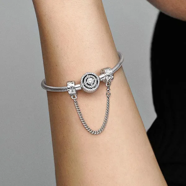 Hạt Vòng Charm Pandora Stars & Galaxy Safety Chain 790011C01-05 Màu Bạc