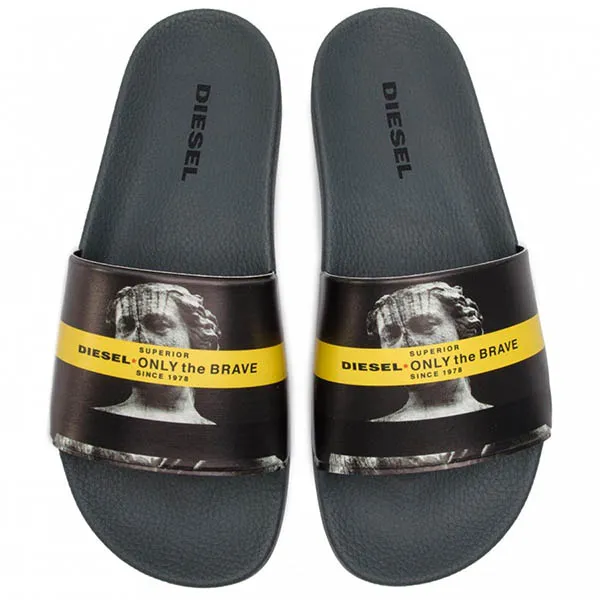 Dép Quai Ngang Diesel Sa-Valla Y01920 P2117 H7050 Castlerock/Black/Lem Màu Đen Size 40