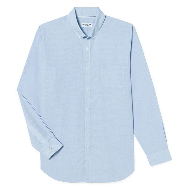 Áo Polo Lacoste Poplin Cotton Regular Check Shirt CH2076 - 18C Màu Xanh Blue Size 38 - 1