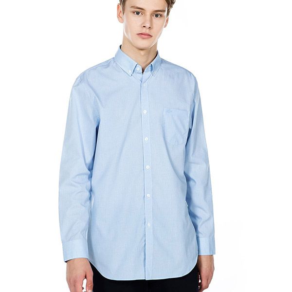 Áo Polo Lacoste Poplin Cotton Regular Check Shirt CH2076 - 18C Màu Xanh Blue Size 38 - 3