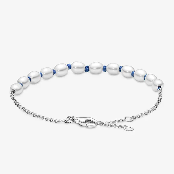 Vòng Đeo Tay Pandora Freshwater Cultured Pearl Blue Cord Chain Bracelet 591689C01 Màu Trắng Bạc