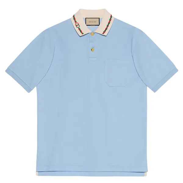 Áo Polo Gucci Stretch Cotton Piquet Polo With Embroidery Màu Xanh Blue