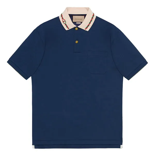 Áo Polo Gucci Stretch Cotton Piquet Polo With Embroidery Màu Xanh Navy Size M