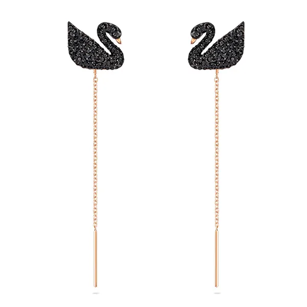 Khuyên Tai Swarovski Iconic Swan Drop Earrings Swan, Black, Rose Gold-Tone Plated Màu Đen - Trang sức - Vua Hàng Hiệu