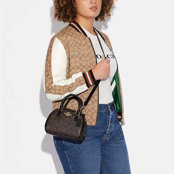 Túi Xách Coach Sydney Satchel In Signature Canvas Màu Nâu Đen