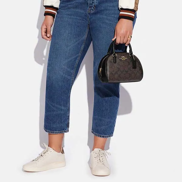 Túi Xách Coach Sydney Satchel In Signature Canvas Màu Nâu Đen