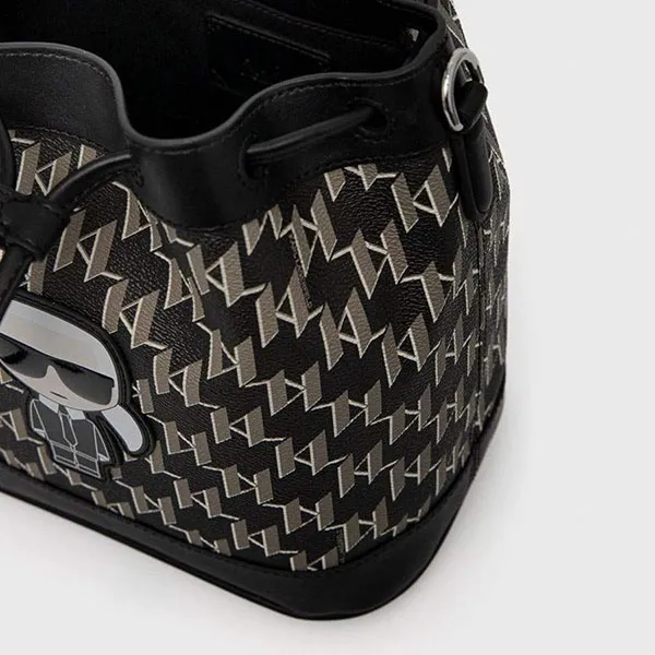 Túi Đeo Chéo Karl Lagerfeld K/Ikonik Monogram Bucket Bag With Karlimal Charm 220W3051 Màu Đen