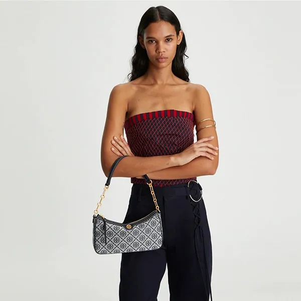 Túi Đeo Vai Tory Burch T Monogram Jacquard Studio Bag Màu Xanh Xám
