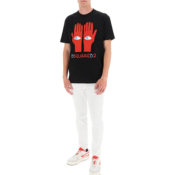 Áo Phông Dsquared2 Black Cotton Eyes On Hands Cool T-Shirt S74GD1034 S23009 900 Màu Đen
