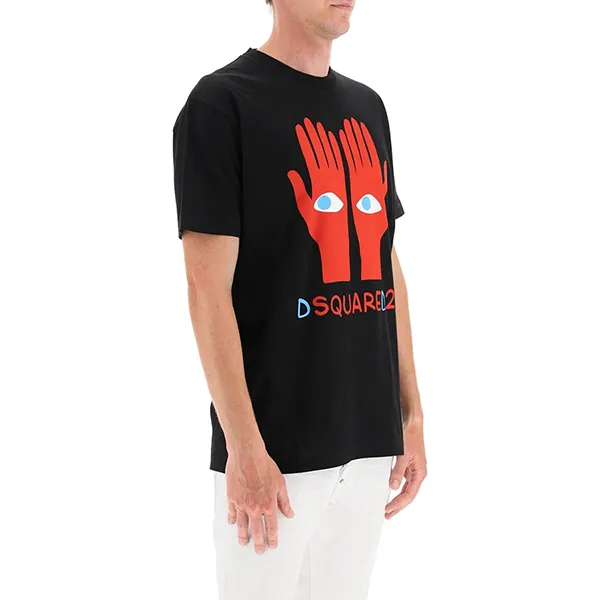 Áo Phông Dsquared2 Black Cotton Eyes On Hands Cool T-Shirt S74GD1034 S23009 900 Màu Đen