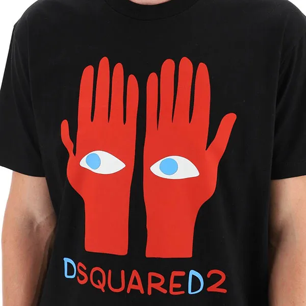 Áo Phông Dsquared2 Black Cotton Eyes On Hands Cool T-Shirt S74GD1034 S23009 900 Màu Đen