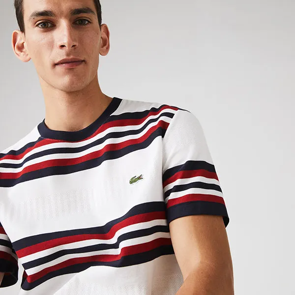 Áo Phông Lacoste Men's Made in France Tricolour Striped Cotton T-Shirt TH1609 10 GAL Phối Màu Size S