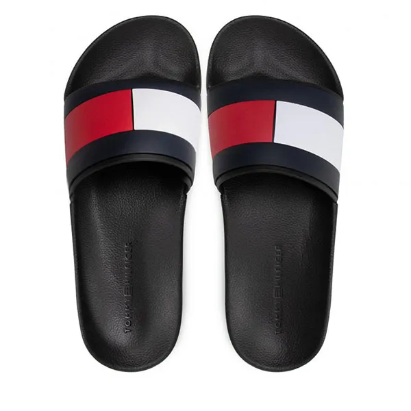 Dép Tommy Hilfiger Rubber TH Flag Pool Slide FM0FM04263 Black BDS Phối Màu Size 40