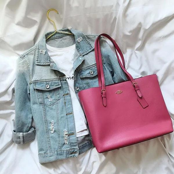 Túi Tote Coach Mollie Tote Leather Strawberry LG Shoulder Bag Handbag Wallet Màu Hồng