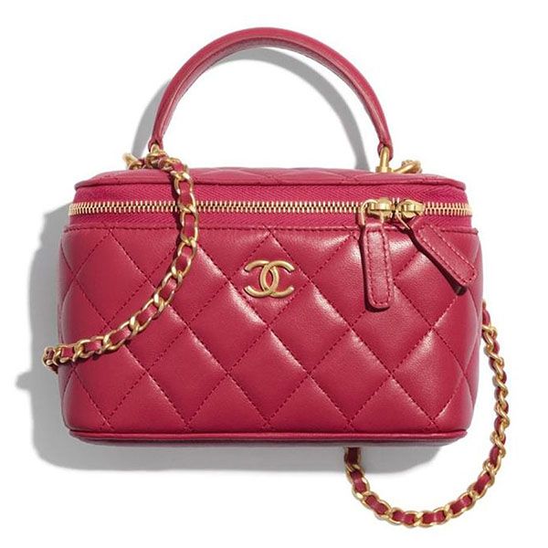 Túi Xách Chanel Large Vanity Top Handle With Chain Pink Leather Cross Body Bag Màu Đỏ - 3