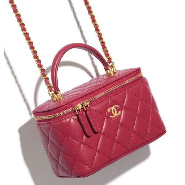 Túi Xách Chanel Large Vanity Top Handle With Chain Pink Leather Cross Body Bag Màu Đỏ - 4