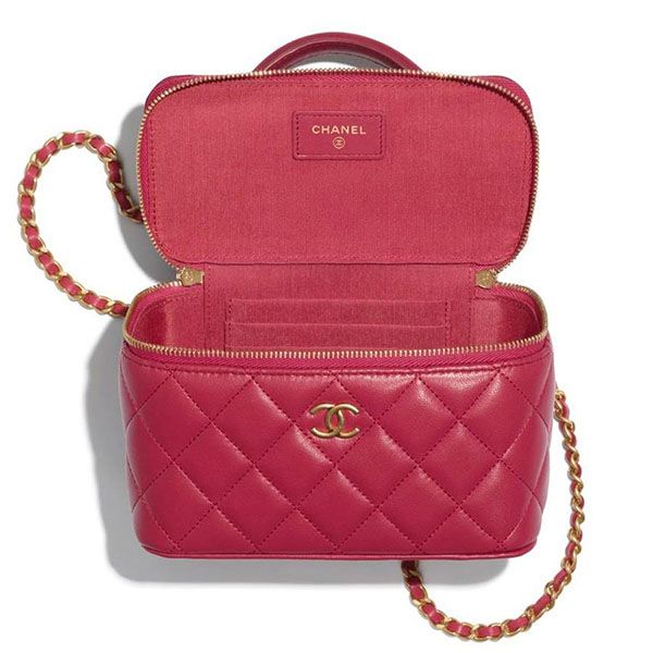 Túi Xách Chanel Large Vanity Top Handle With Chain Pink Leather Cross Body Bag Màu Đỏ - 5
