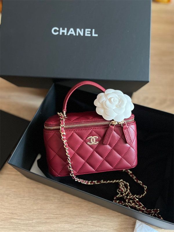 Túi Xách Chanel Large Vanity Top Handle With Chain Pink Leather Cross Body Bag Màu Đỏ - 1