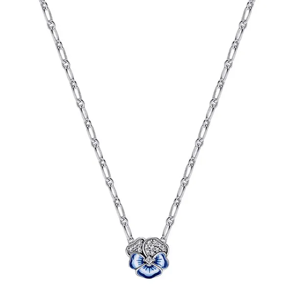 Dây Chuyền Pandora Blue Pansy Flower Pendant Necklace 390770C01 Màu Bạc Đính Đá Xanh