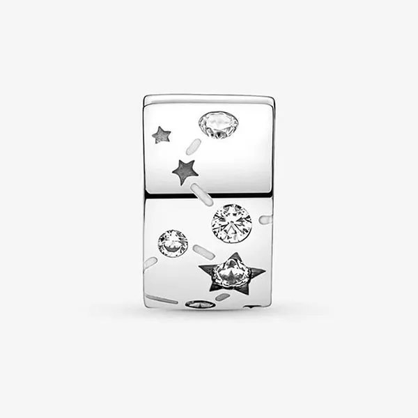 Hạt Vòng Charm Pandora Stars & Galaxy Clip 790010C01 Màu Bạc
