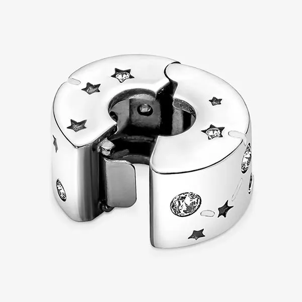 Hạt Vòng Charm Pandora Stars & Galaxy Clip 790010C01 Màu Bạc